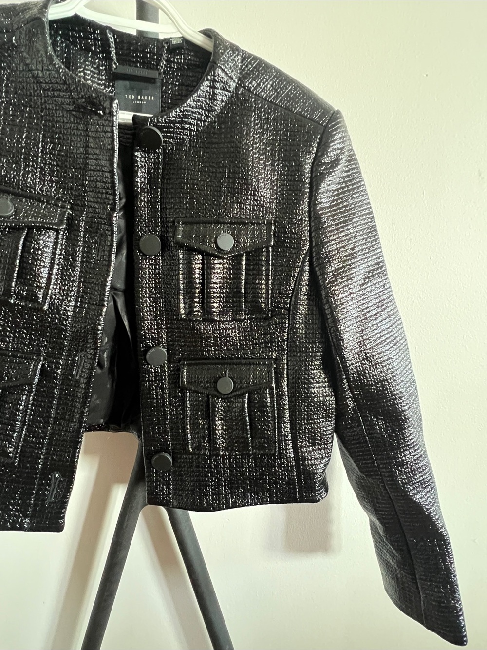 Ted Baker London Black Shimmer Cropped Tweed Jacket / Size Us 6 / Medium